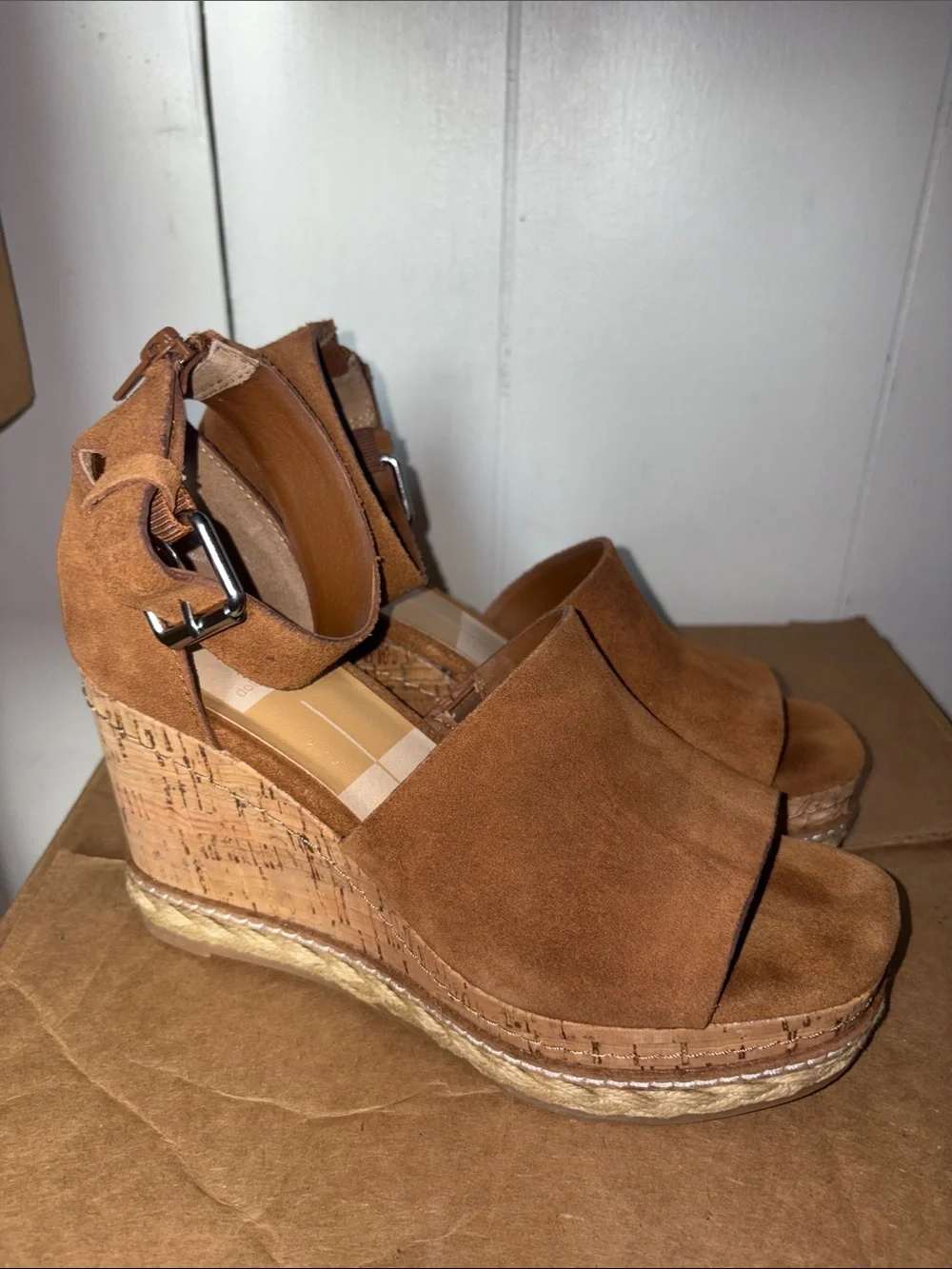 Dolce Vita Suede Ankle-Strap Cork Wedge Sandals size 6.5